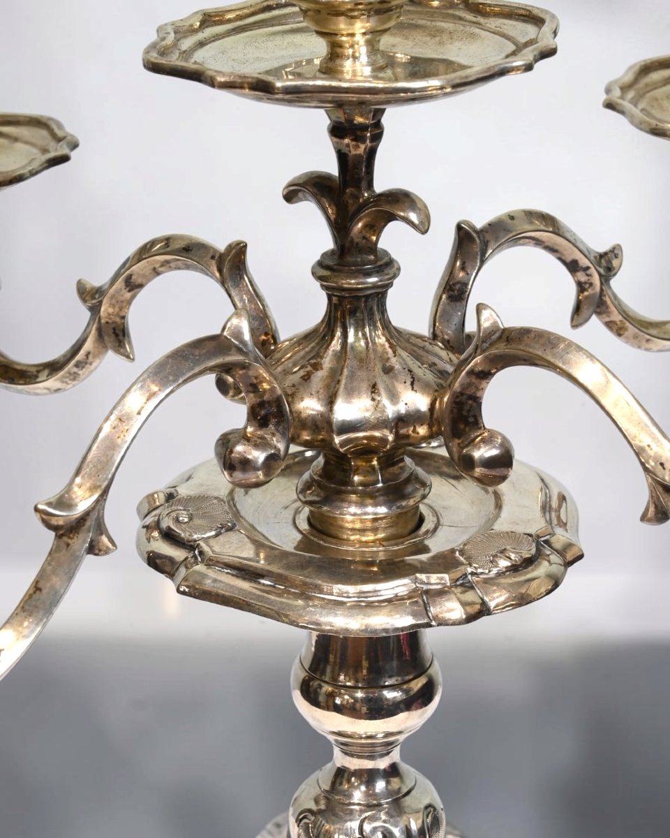 Coppia Di Candelabri Antichi Con Punzone Napoli - Italia Fine XVIII Secolo  -photo-4